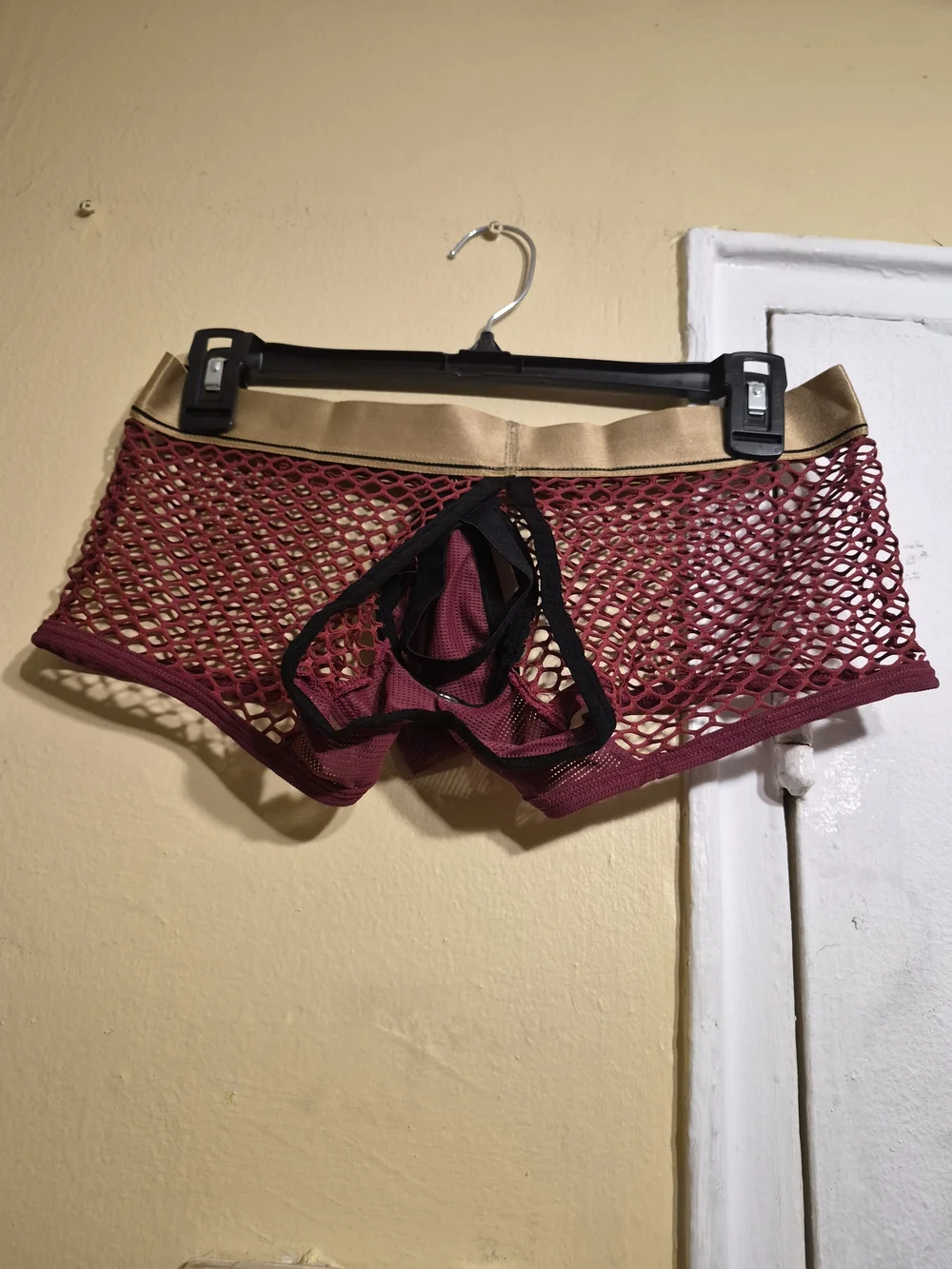 Men's Mesh Briefs with Gold Waistband - Burgundy, By KarenSpace SZ L